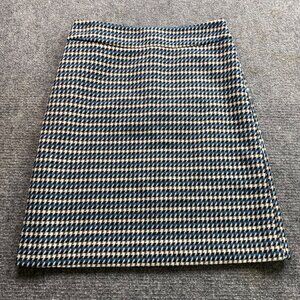 Talbots Skirt Womens 8‎ Houndstooth A-Line Wool Blend Black White Blue Business